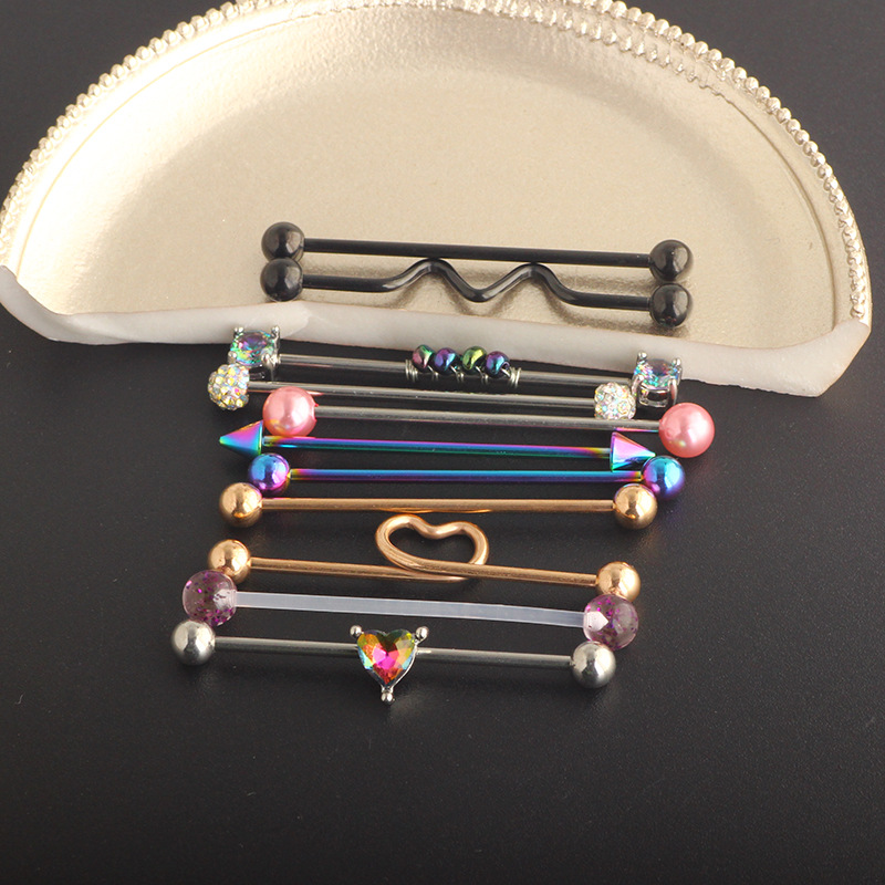 Industrial Barbell Earring Set - 11Pcs Stainless Steel Double Ear Hole Bridge Earrings detail image 10