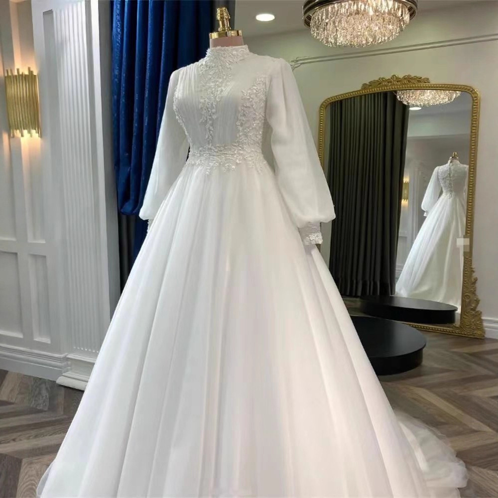 Wedding Dress服饰婚纱全包长袖高领白色进口纱公主主婚纱