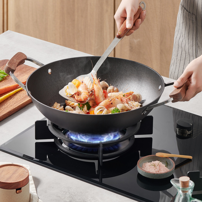 남부 주철 Wok 대형 Binaural 안티-스케일링 가정용 고온 및 가스 스토브에 대한 내식성