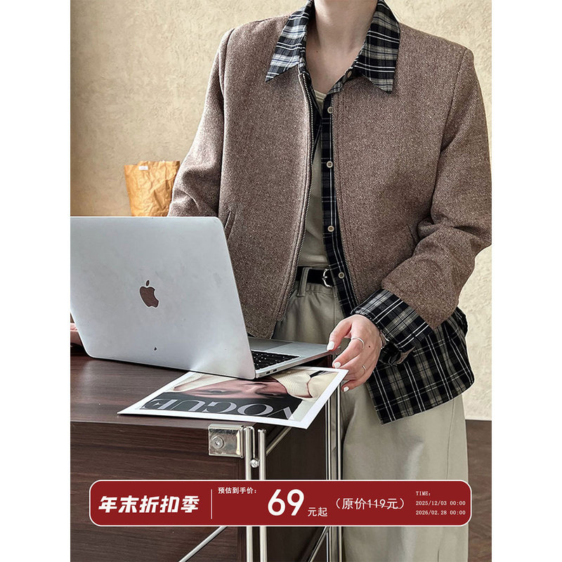 Luxi Korean-Style Woolen Round-Neck Short Jacket with a Chanel-Inspired Design for Women, 2025 Autumn New Zipper Jacket Top 8698