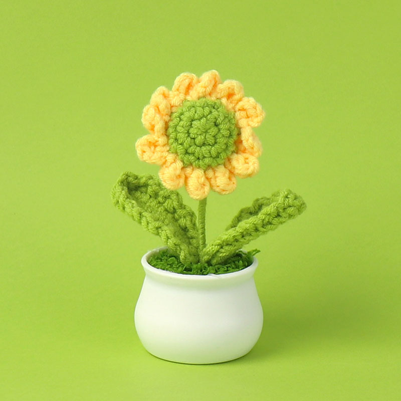 完成品クロスボーダーニットウールひまわり鉢植え造花研究デスクトップ装飾品卒業子供の日の小さなギフト|undefined
