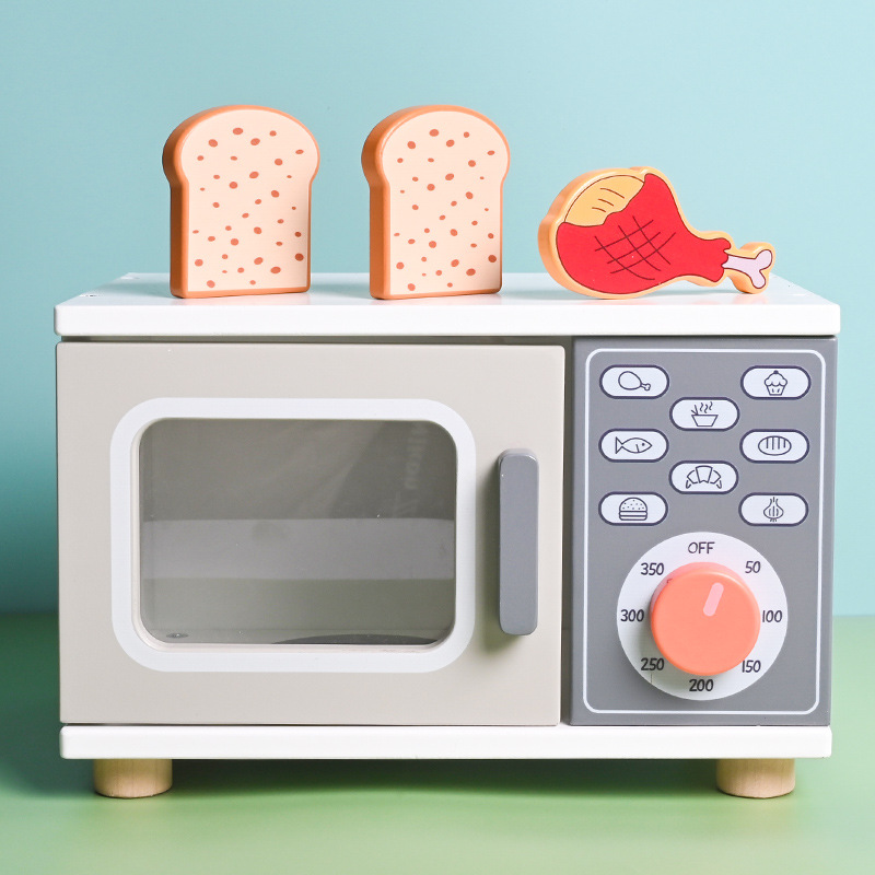 La educación temprana de los niños de madera divertido pan hornear postre simulación traje de cocina horno de microondas cocina jugar casa Juguetes