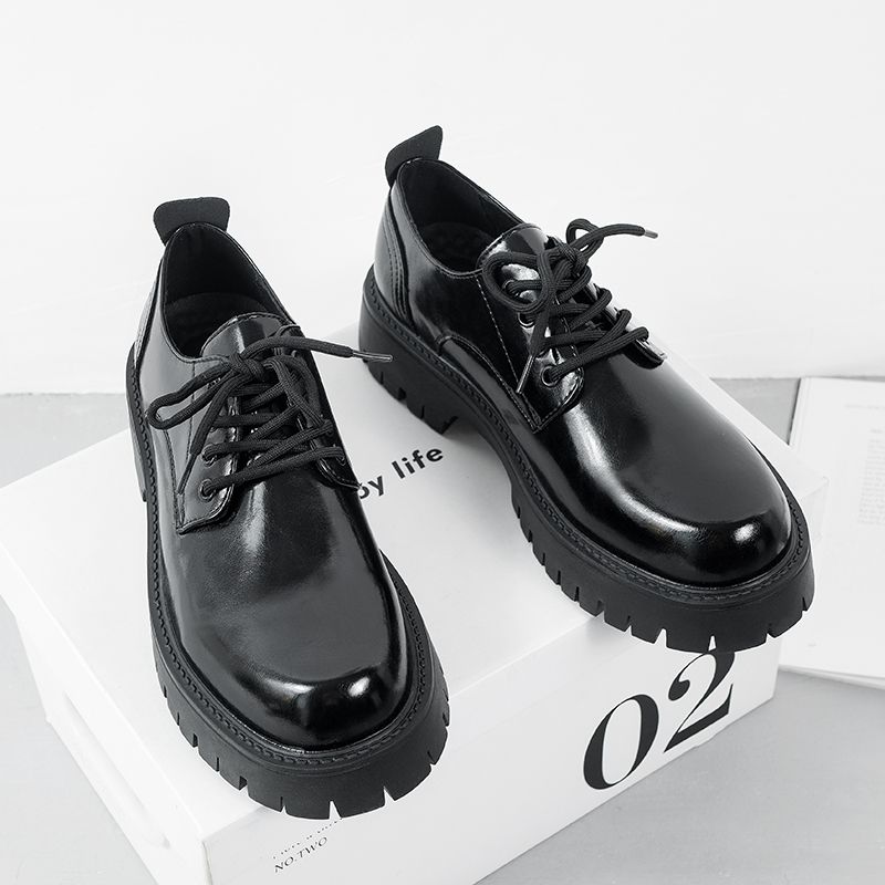 Chaussures décontractées ShoeVault Cleanfit Derby en cuir à semelle épaisse pour homme, bottes Martin basses rehaussantes_voghion.com