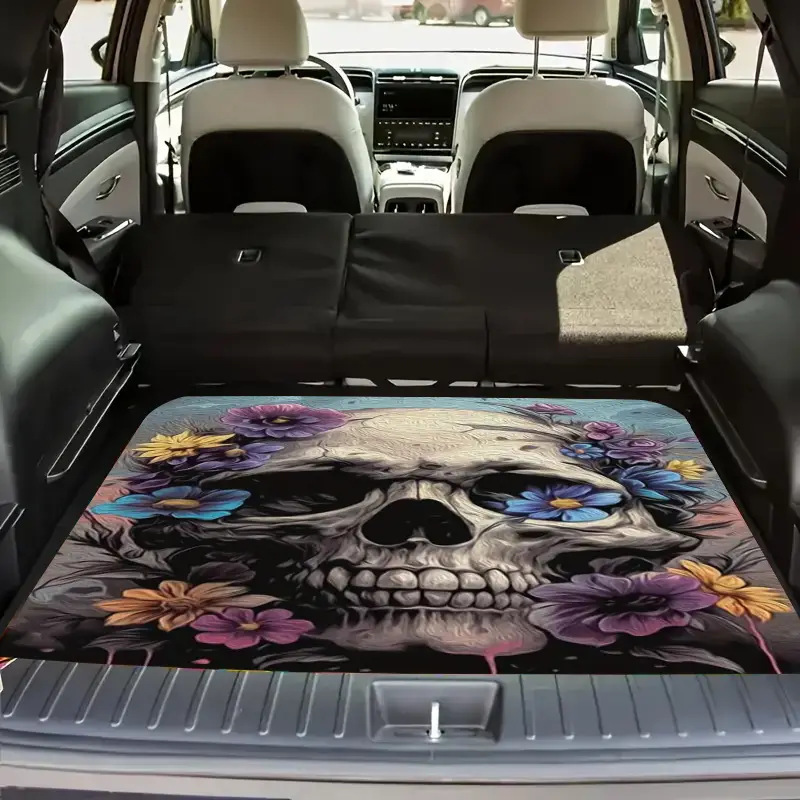 Temu American Clown Skull Car Trunk Mat Home Car Wear-Resistant Dust-Proof Mat Dirt-Resistant Anti-Slip Car Mat