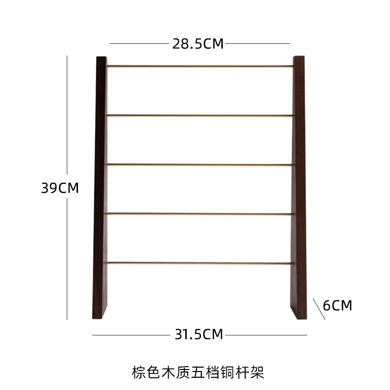 갈색 목재 5단 구리 폴 랙