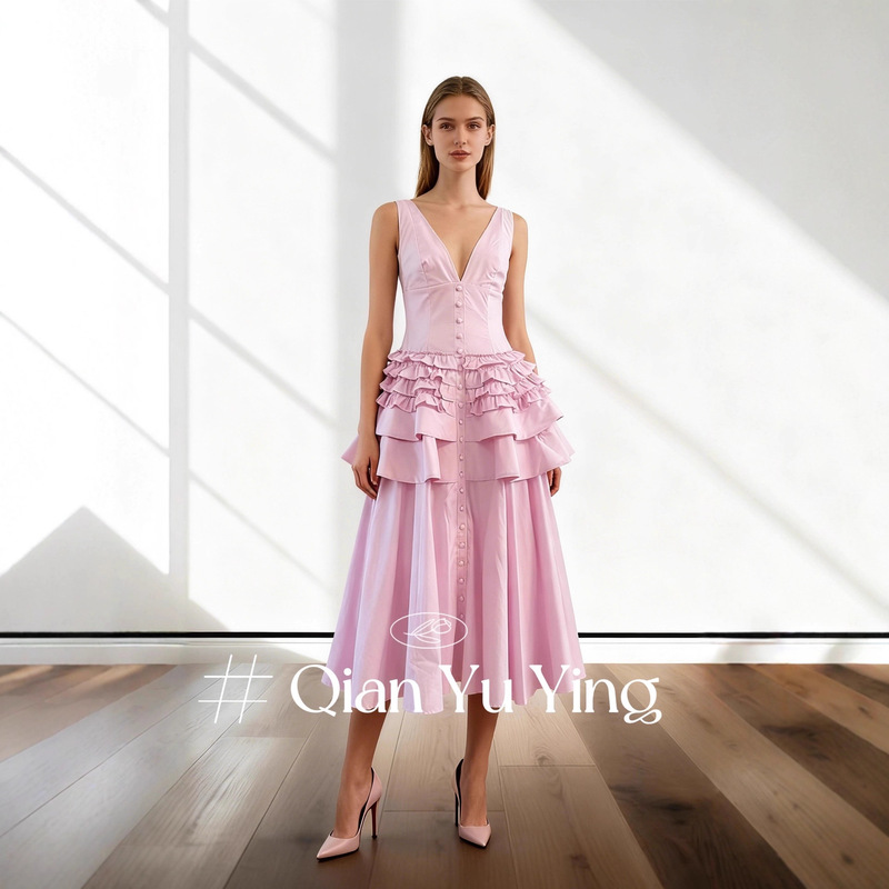 Three-Dimensional Cake Skirt, Elegant French Retro Style Ruffles, Ready-Made Elegant Pleated Dress, Vietnamese Designer Niche