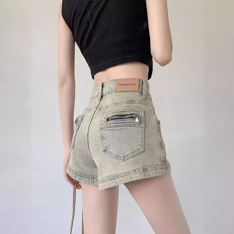 American Style High Waist Jeans Women's 2023 Summer Vintage A- Shorts Hot Pants for Hot Girls Slimming Straight Leg Wide Leg Pants