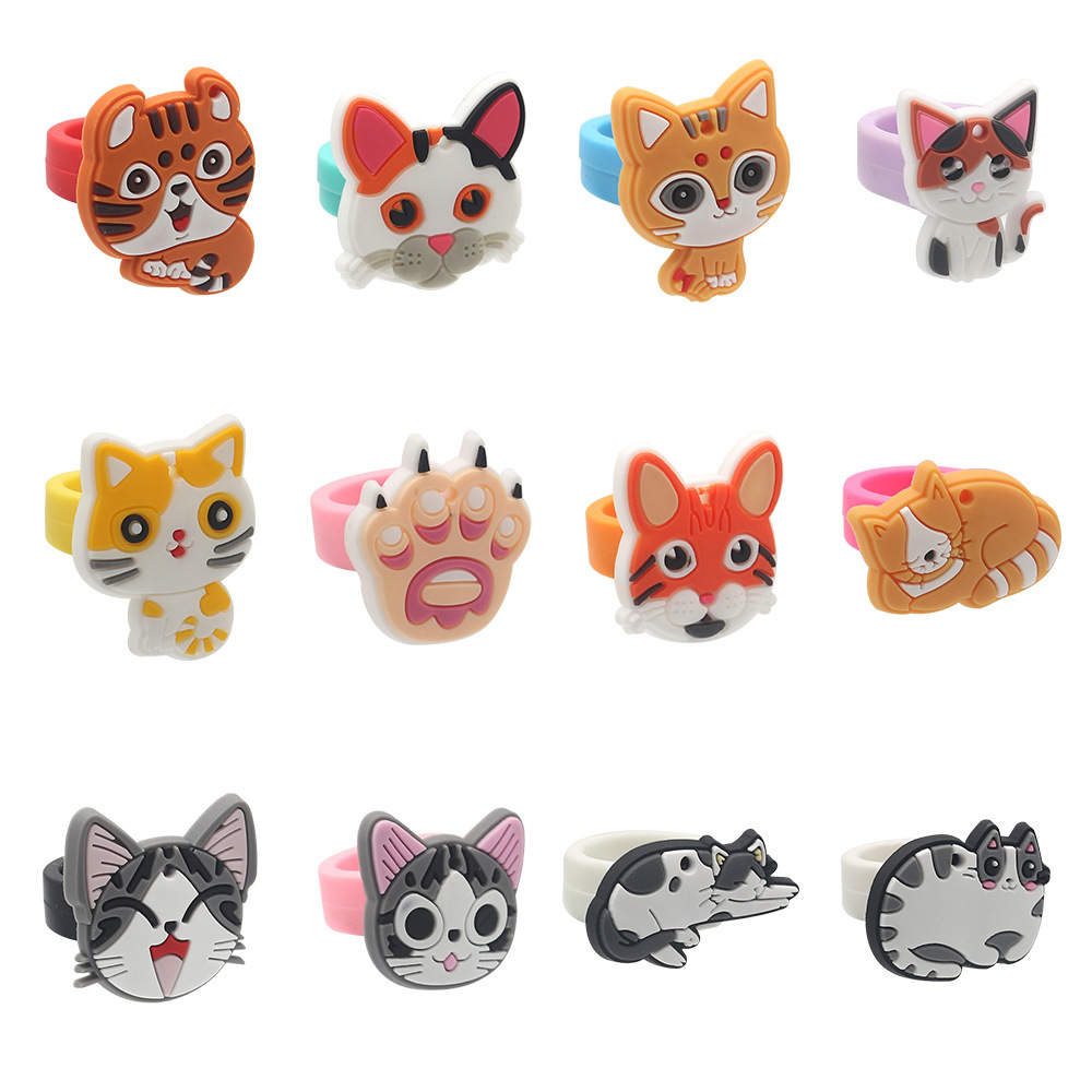 Cross-Border Amazon New Cross-Border Cat Ring Pvc Soft Rubber Children's Ring Silicone Ring Gift