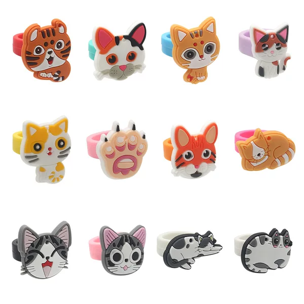Cross-Border Amazon New Cross-Border Cat Ring Pvc Soft Rubber Children's Ring Silicone Ring Gift