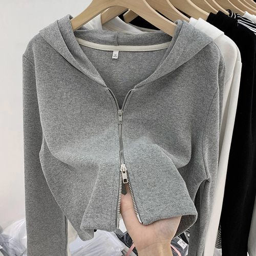 Plus-size women's hidden belly long-sleeved hooded base shirt for 2025 spring and autumn, vintage and slimming short-sleeved top