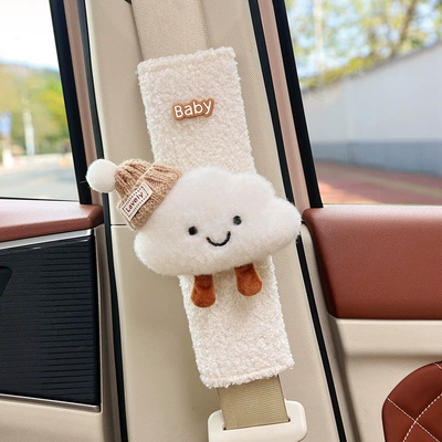 Seat belt shoulder pad | Wool, Non-Tightening, Non-Shedding, Extended Belt Covers - hat-cloud-white-cashmere-shoulder-pads-24cm-single