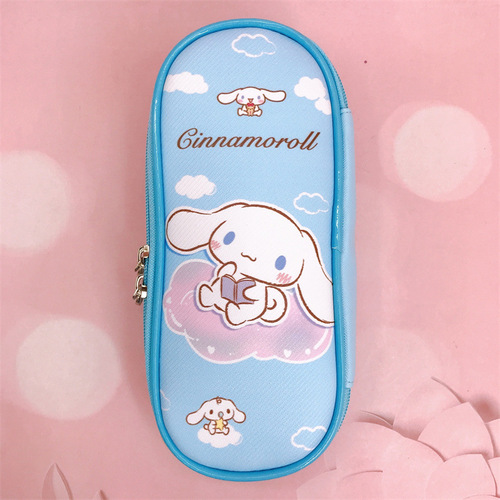 Cartoon double zipper PU stationery box for primary and secondary school students large capacity pencil bag Kurumi small white PC dog cloud pencil bag