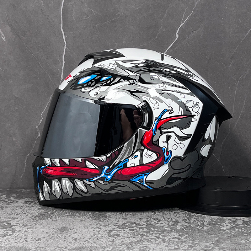 LVS casco de la motocicleta estándar nacional de los hombres y las mujeres del casco completo de doble lente de invierno motocicleta eléctrica Bluetooth cabeza Gris Cuatro Estaciones