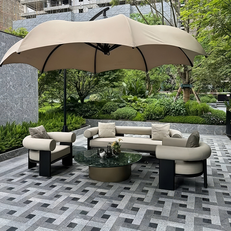Sofá de aleación de aluminio al aire libre patio combinación de terraza villa al aire libre sala de sol impermeable muebles de cama de cama image 3