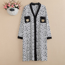 大码超柔绒睡衣中长款长袖法兰绒睡裙女简约甜美V领开衫家居服女