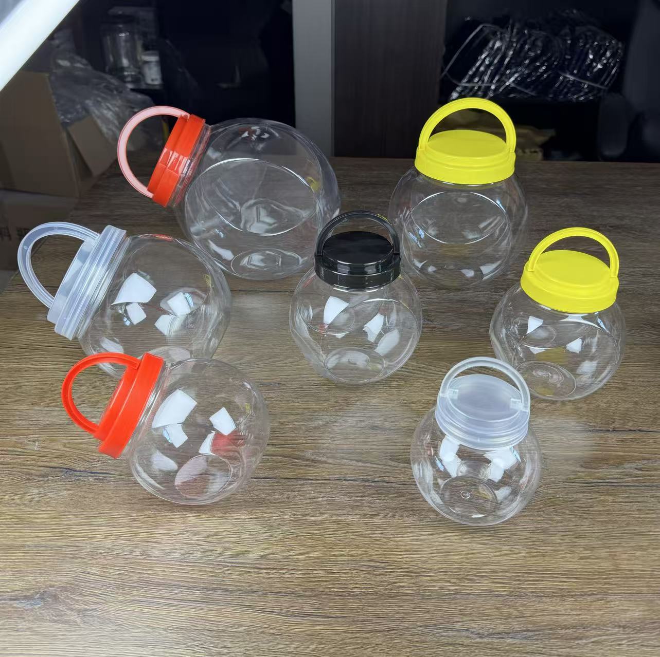 540ml750ml1200ml2500ml广口斜放手提PET塑料透明瓶斜桶罐(K200)