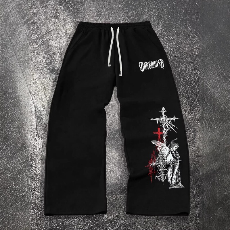 Spring and Autumn New Y2K Dark Gothic Letter Print Loose Slimming Unisex Drawstring Sweatpants Wide-Leg Joggers