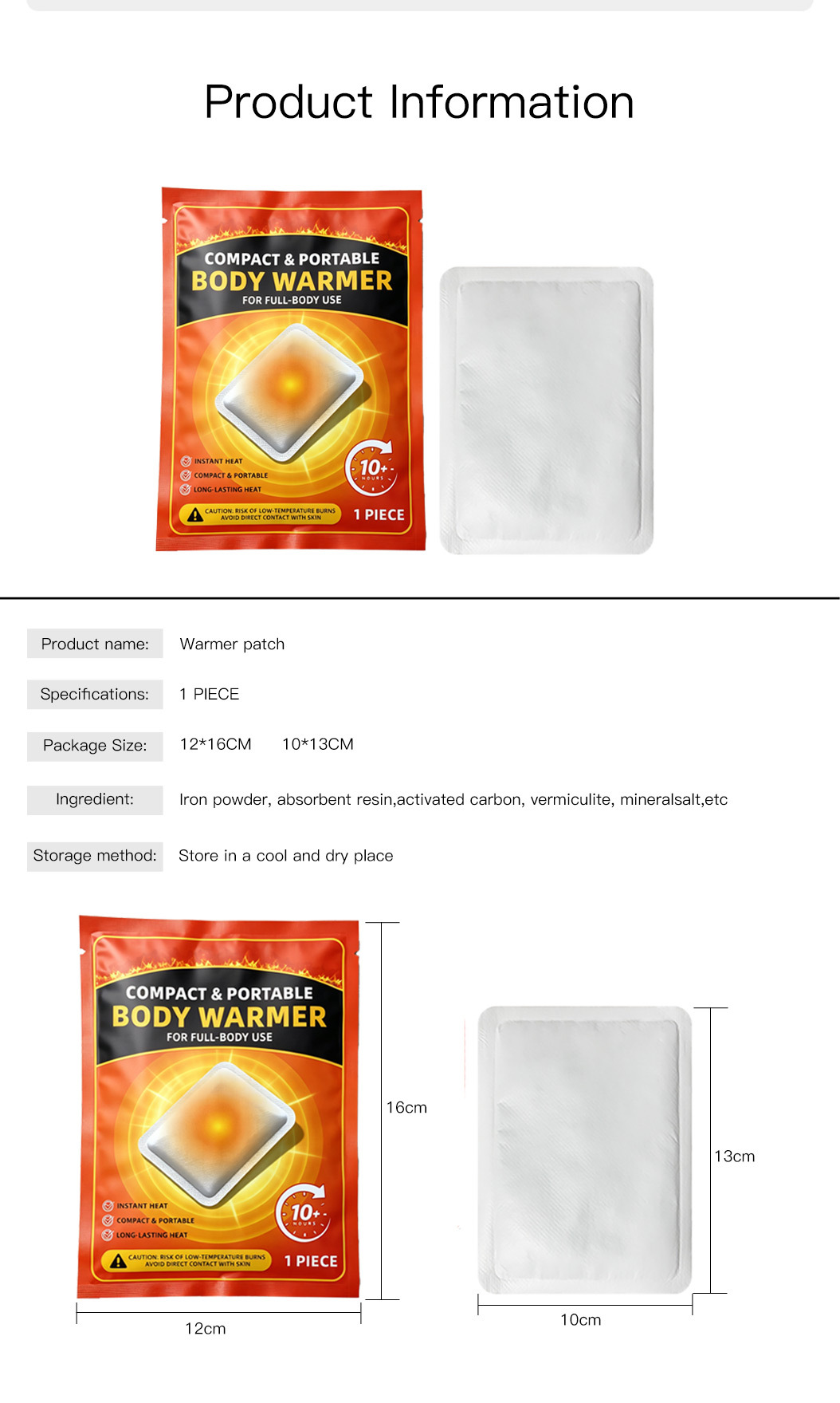 Adhesive Body Warmers Self Heating Warm Patch 8 to 10 Hours for Winter Outdoor Use key features