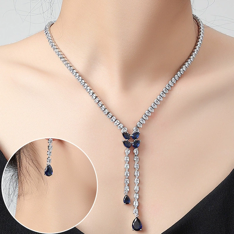 (Cross-border торговля), аксессуар с кисточками, длинное ожерелье и серьги с Zircon каплевидной формы, набор, европейский стиль, стиль легкой роскоши, микроинкрустировка