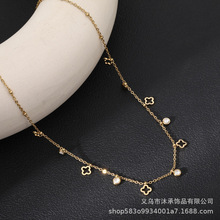 时尚明星同款不锈钢四叶草镂空锁骨链中古百搭高端精致颈生日礼物