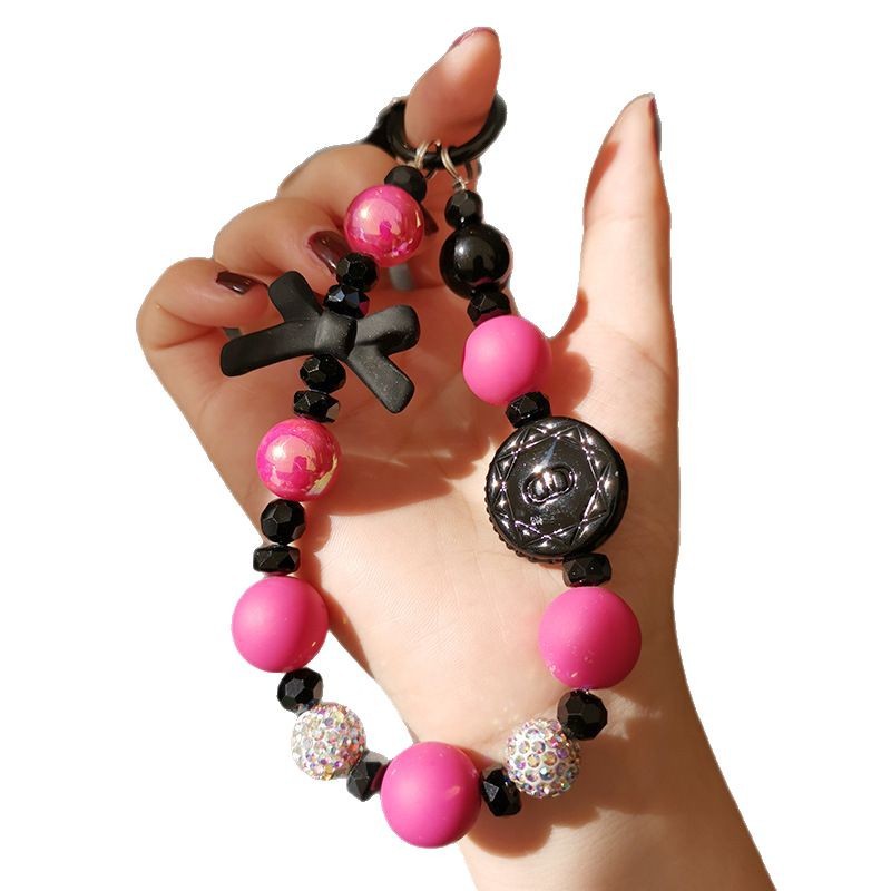 2025 nuevo arco fresco púrpura claro decorado llavero creativo cuadrícula de diamante disco cuentas colgante de teléfono móvil