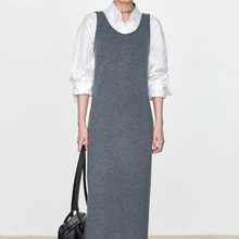 TH*ROW风澳洲进口美利奴全羊毛卷边领连衣裙慵懒叠穿两件套针织衫