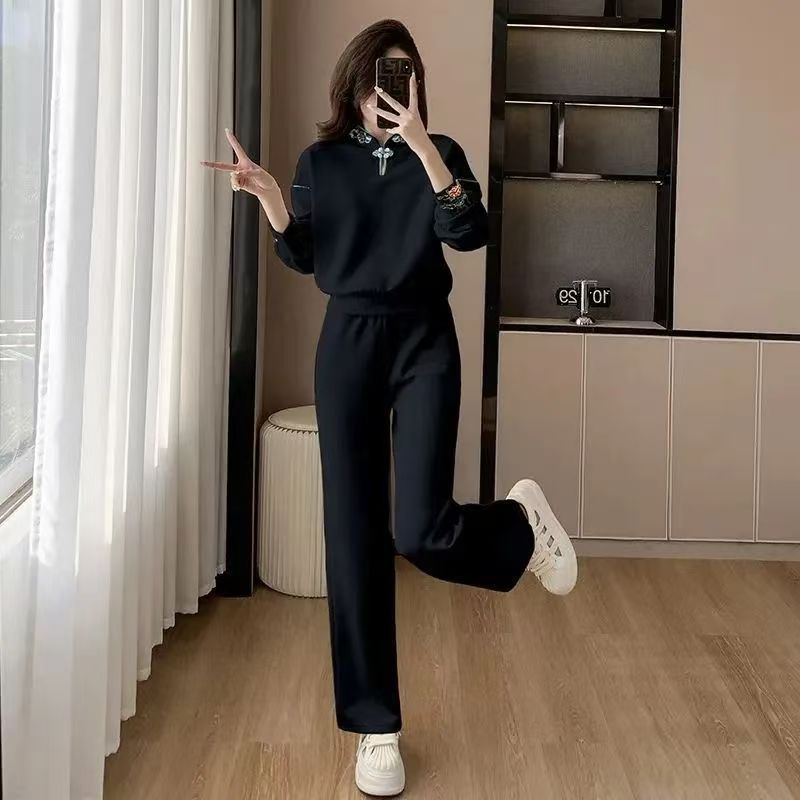 新中式衣服女套装春秋季新款设计感卫衣宽松显瘦休闲运动服两件套|undefined