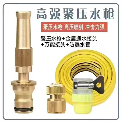 Car wash high pressure water gun suit garden watering flowers watering vegetables high strength poly pressure nozzle water gun universal hose car wash (High pressure car wash water gun) - pre-pressed-copper-spray-gun-metal-quick-connect-universal-joint-1m-pvc-antifreeze-explosion-proof-black-wire-hose