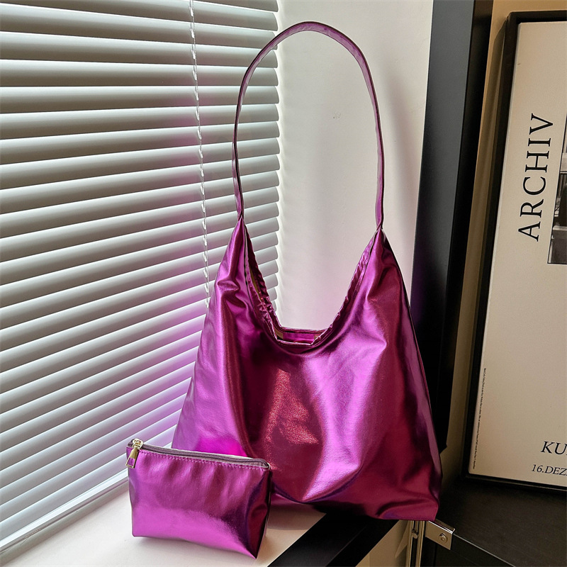 glossy two-piece underarm women‘s bag 2024 autumn new fashion simple large capacity western style shoulder tote bag