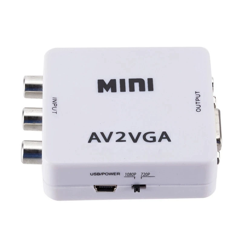 AVI к VGA маленький белый бокс-преобразователь mini AVGA CVBS в VGA адаптер