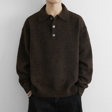 跨境男装一件代发男士打底毛衫秋冬季翻领毛衣加厚保暖针织衫男款