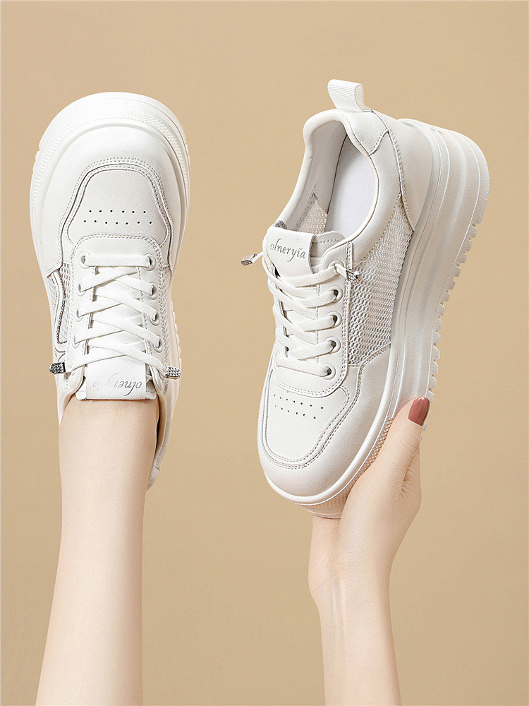 Giày sneaker nữ đế dày bánh xốp trắng phong cách mới xuân hè, đế mềm thoáng khí — 6077 Trắng, 6077 Bạch quả chi tiết 17