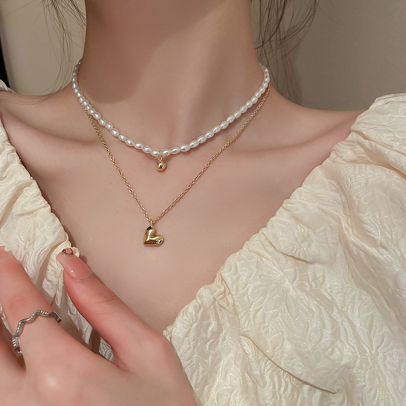 Fashion Heart Shape Alloy Pearl Plating Necklace