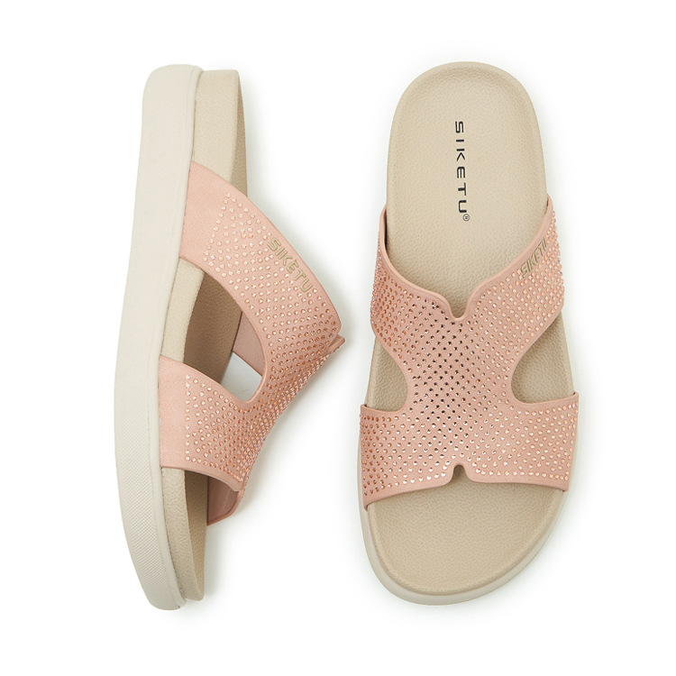 Dép sandal nữ xỏ ngón đế bệt đính đá lấp lánh phong cách Hàn Quốc — màu đen, màu hồng, màu mơ chi tiết 32