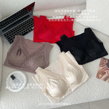 秋冬羽绒蛋白缎面蕾丝V领保暖背心内衣女磨毛带胸垫打底内搭文胸