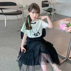 女童裙子套裝2024新款國風衣服女孩夏季紗裙兩件套兒童夏裝半身裙