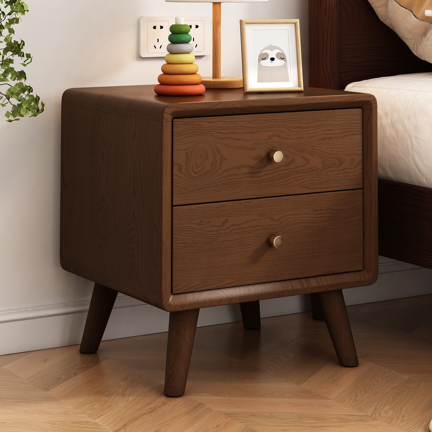 All Solid Wood Bedside Table Simple Bedside Cabinet Ash Wood Nordic Bedroom Storage Cabinet Small Apartment Bedside Cabinet
