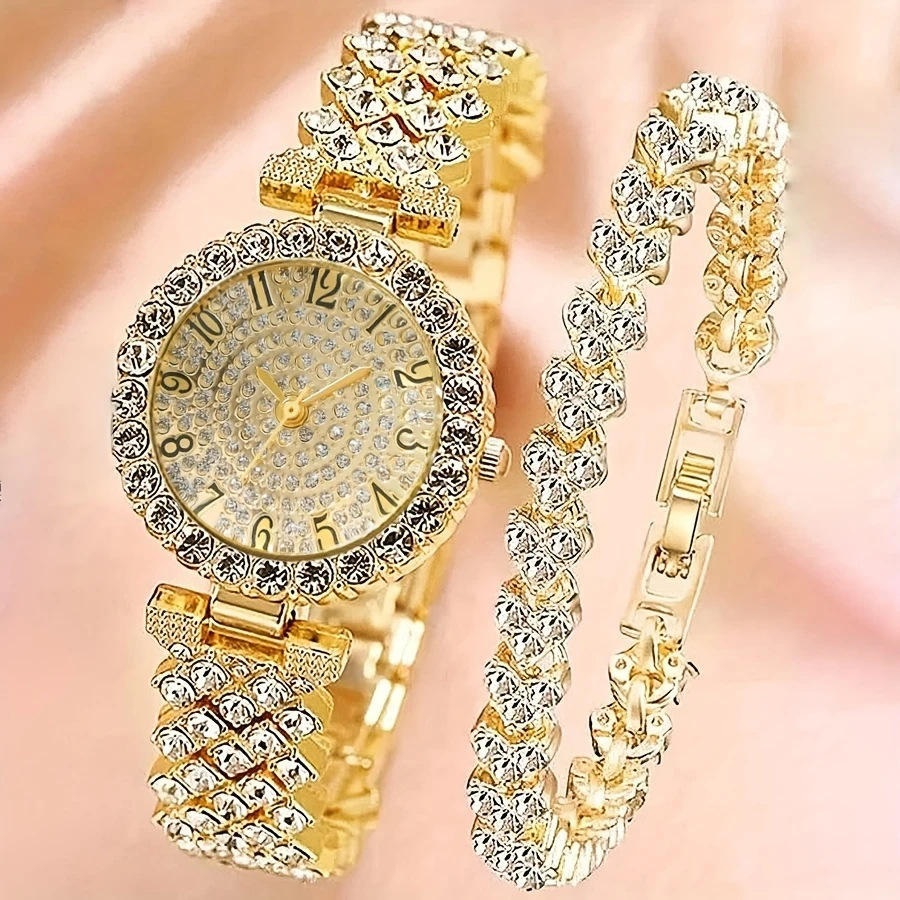 Gold full diamond numbers + bracelet