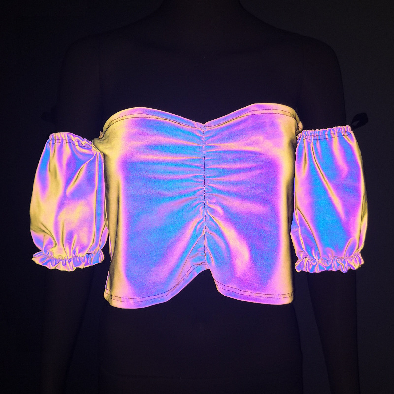 Cross-border New Colorful Holographic Reflective Strapless Dancer Top Lantern Sleeve Bow Wrap Chest Vest Pole Dance Clothes