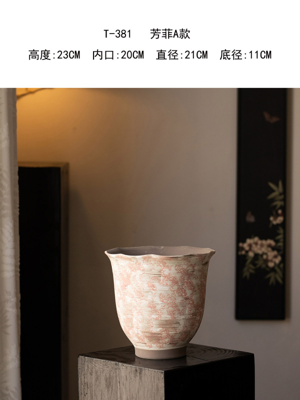 Lanlin 新中国風のわびさびスタイルのセラミック花瓶リビングルームフラワーアレンジメントB&Bホテルハイエンド大口径花器Fangfei|undefined