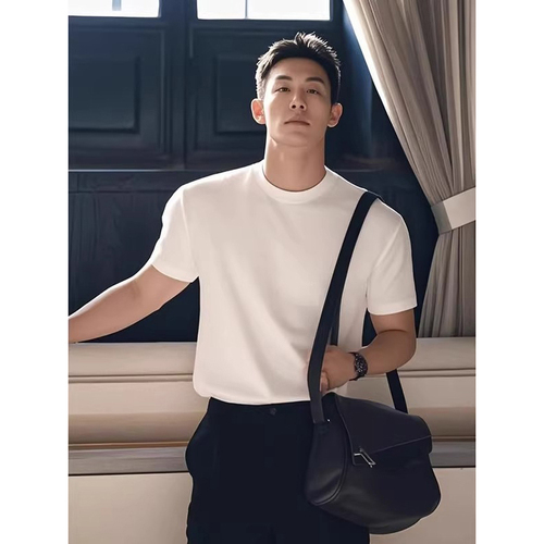 British stylish men's summer T-shirt with small collar, slim-fit short sleeve, shows muscles, suit innerwear, trendy