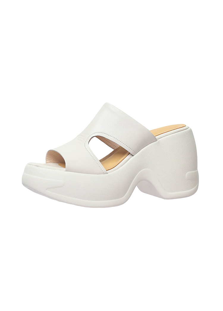 Dép sandal nữ quai chữ V đế bánh mì cao 10 cm da bò thật — màu trắng ngà, màu mơ chi tiết 20