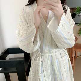 韩国ins女士新品韩系温柔碎花简约舒适睡袍休闲宽松慵懒家居服女