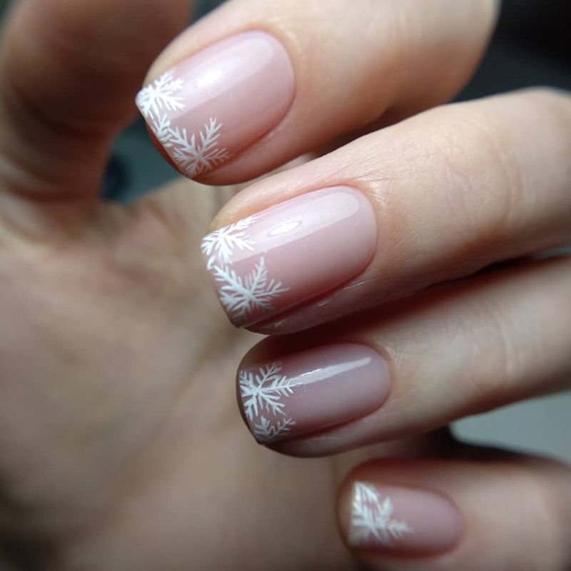 Short Square Fake Nails Light Pink Snowflake French Simple Sweet Bright Nails Cross-border Hot Sale Short Square Fake Nails Light Pink Snowflake French Simple Sweet Bright Nails Cross-border Hot Sale
