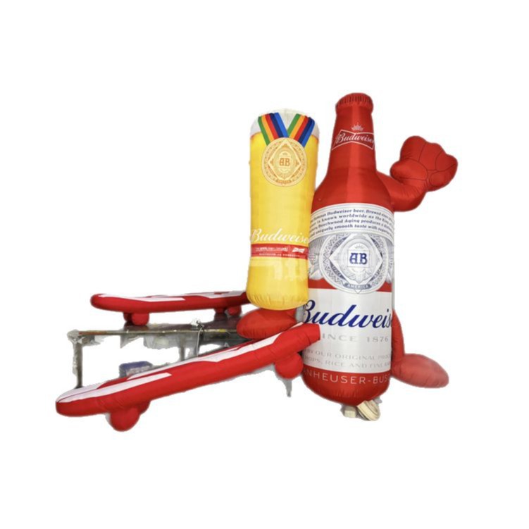 Fabricante de modelos inflables Simulación al aire libre personalizada Budweiser botella roja botella inflable inflable