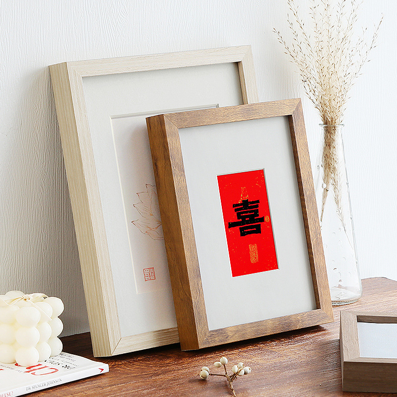 實木小尺寸相框簡約褐色原木擺台平面柚木色7寸6寸10可掛牆洗照片