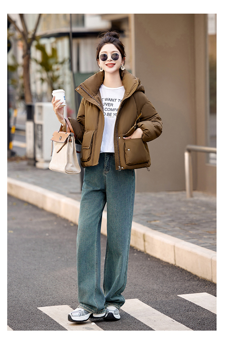 sieviešu īss korejiešu 2024. gada ziemas apģērbs, jauna brīva kokvilnas maza un bieza maizes jaka, moderna dūnu jaka_voghion.com