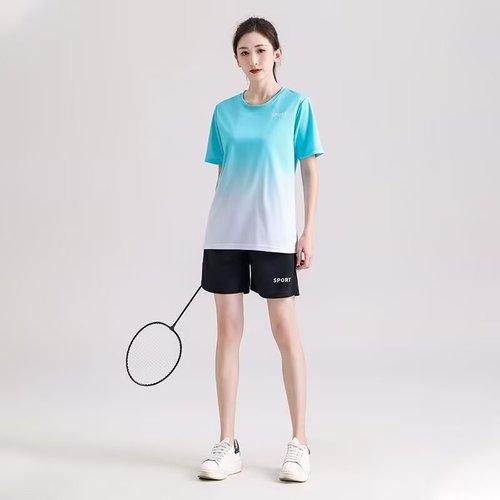 Summer Leisure Sports Set Men and Women Loose Running Quick-Dry Ice Silk Fashion Short Sleeve Fitness Crew Neck T-Shirt