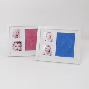 Baby hand and foot print commemorative photo frame wooden table decoration growth record one month old one hundred days old commemorative cross-border hot sale