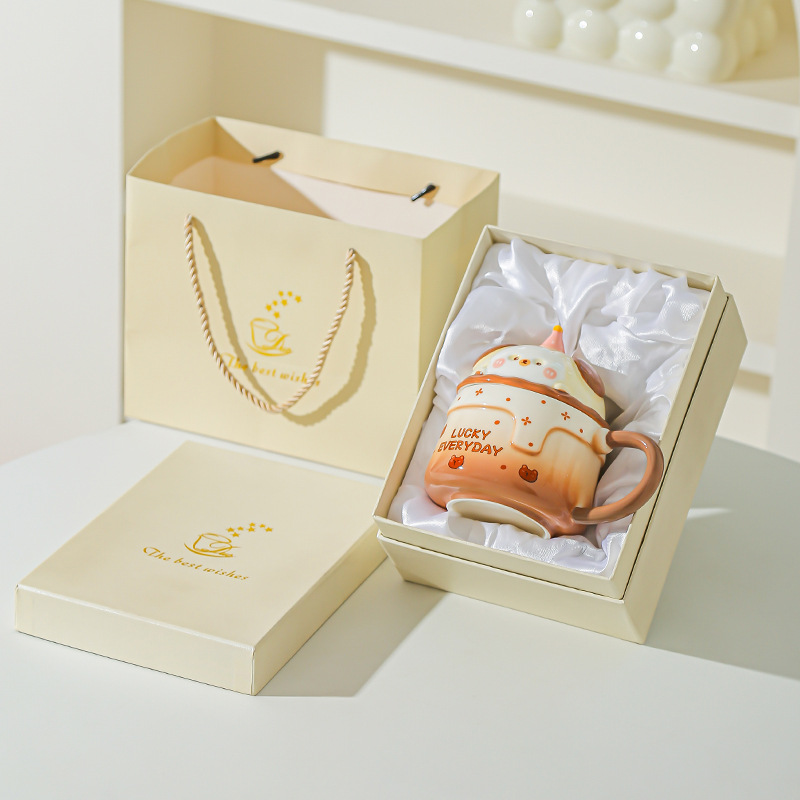 Tazas caseras de cerámica con tazas de café cubiertas, tazas de café para chicas, regalos de cumpleaños de alto valor, regalos de mano lindos